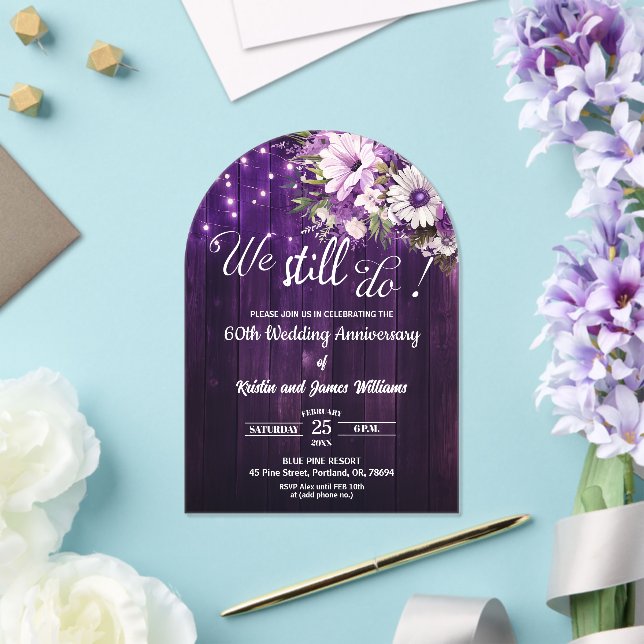 We Still Do 60th Wedding Anniversary String Lights Acrylic Invitations (Insitu (Wedding))