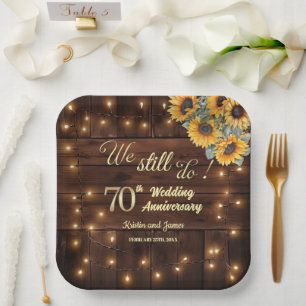 We Still Do 70th Wedding Anniversary String Lights Paper Plate