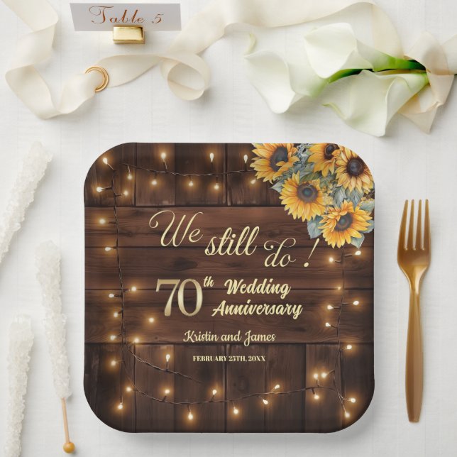 We Still Do 70th Wedding Anniversary String Lights Paper Plate (Wedding)