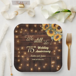 We Still Do 75th Wedding Anniversary String Lights Paper Plate