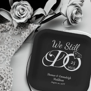 We Still Do Anniversary Typography Black/Silver Paper Plate