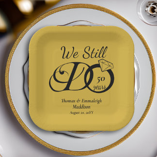 We Still Do Anniversary Typography Gold/Black Paper Plate