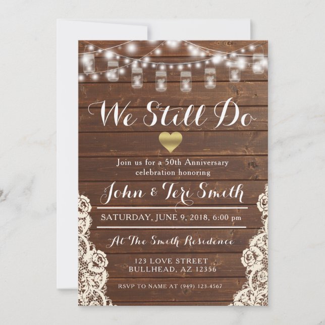 We Still Do Any Year Wood String Lights Burlap Inv Invitation (Front)