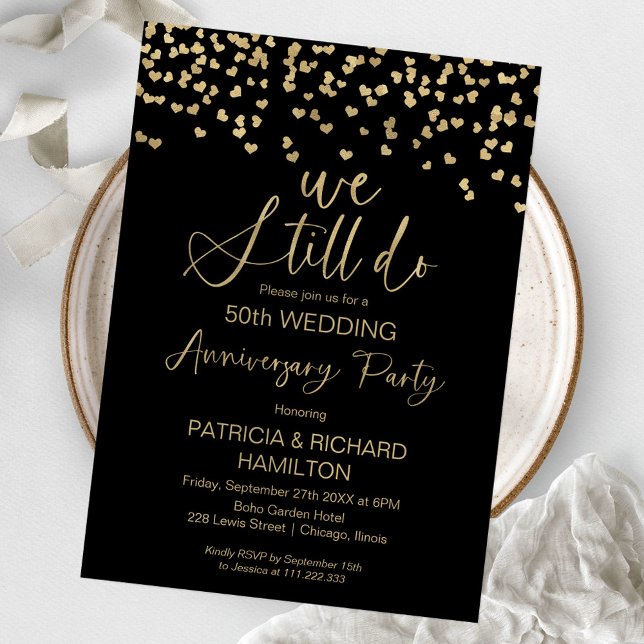 We Still Do Black Gold Wedding Anniversary Invitation (Creator Uploaded)