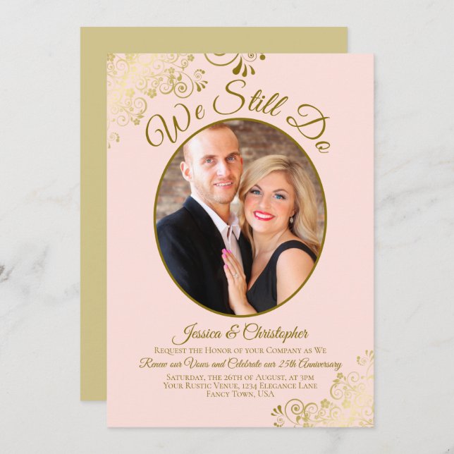 We Still Do Blush Pink & Gold Wedding Vow Renewal Invitation (Front/Back)