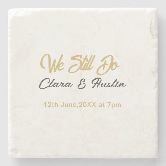 We still do couple name date champagne gold vow re stone coaster (Front)