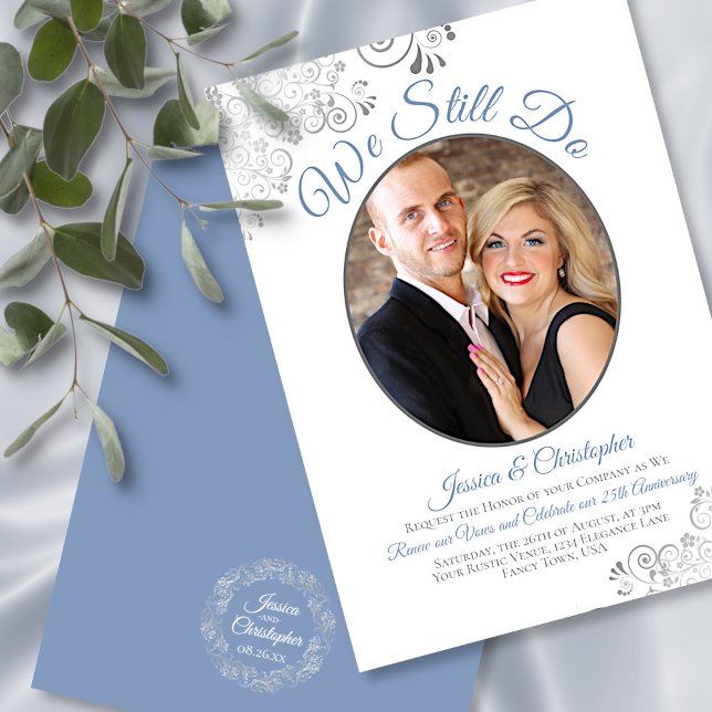 We Still Do Dusty Blue & White Wedding Vow Renewal Invitation (Creator Uploaded)