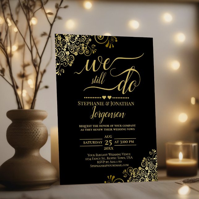 We Still Do Elegant Black & Gold Vow Renewal Invitation (Creator Uploaded)