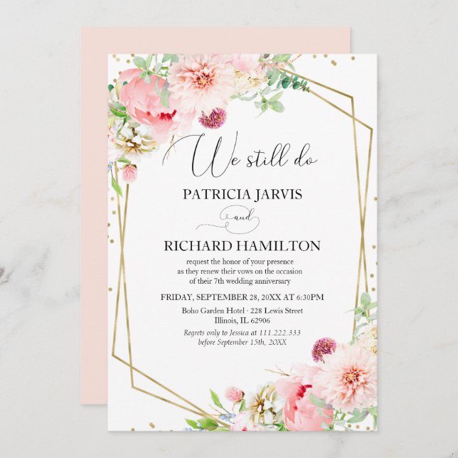 We Still Do Elegant Blush Floral Vow Renewal Invitation (Front/Back)
