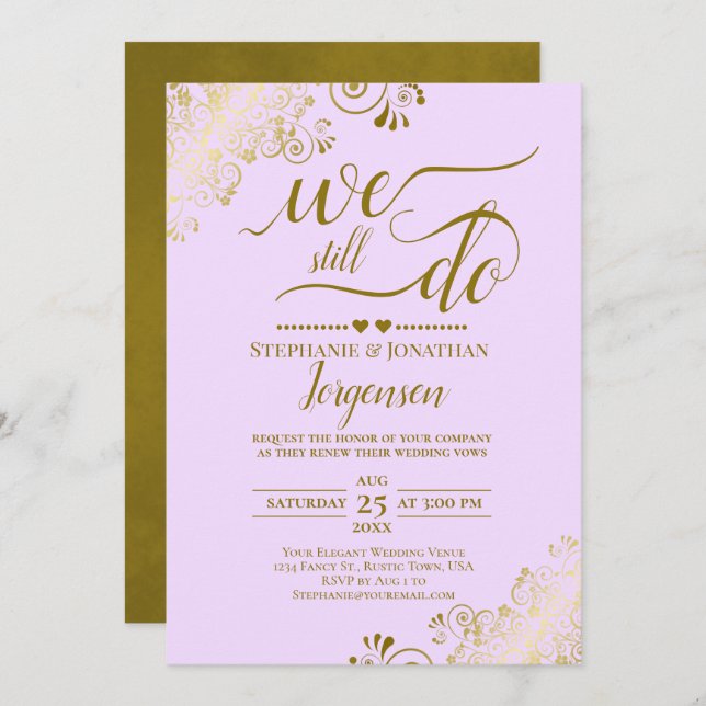 We Still Do Elegant Lilac Purple Gold Vow Renewal Invitation (Front/Back)