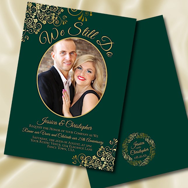 We Still Do Emerald & Gold Wedding Vow Renewal Invitation (Creator Uploaded)