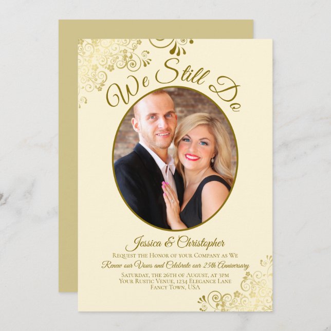 We Still Do Gold & Cream Wedding Vow Renewal Invitation (Front/Back)