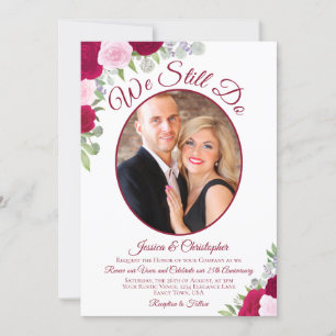 We Still Do Magenta Pink Roses & Photo Vow Renewal Invitation