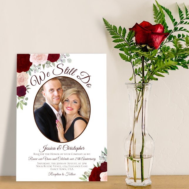 We Still Do Red & Pink Roses & Photo Vow Renewal Invitation (Creator Uploaded)