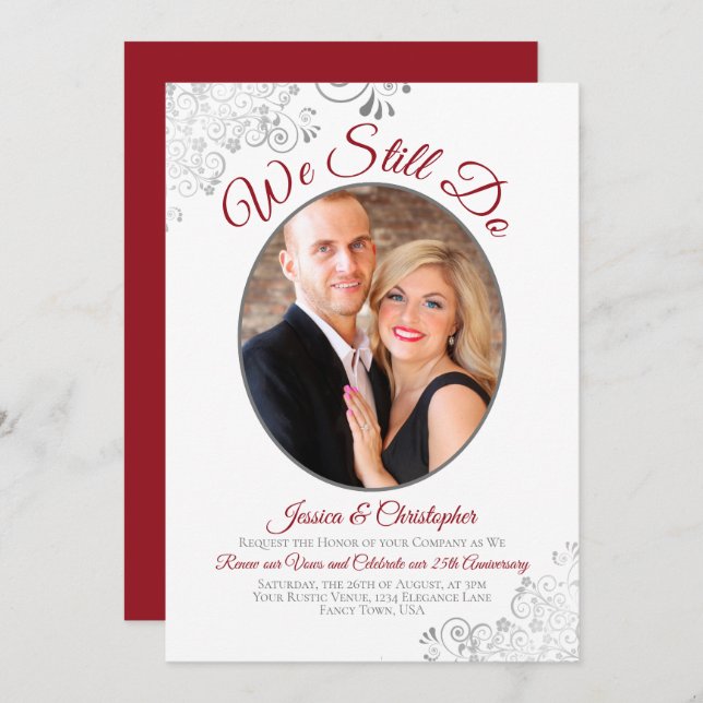We Still Do Red Silver & White Wedding Vow Renewal Invitation (Front/Back)