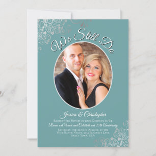 We Still Do Silver Curls Teal Wedding Vow Renewal Invitation