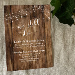 We Still Do Typography Rustic Wood Anniversary Invitation<br><div class="desc">This rustic suite of designs presents some popular trends combined in a fresh way. I've used a brown rustic wood background overlaid with graphics depicting strings of twinkling lights. I've combined a beautiful modern script font to render graphics depicting key words and phrases in the design set. In this piece...</div>