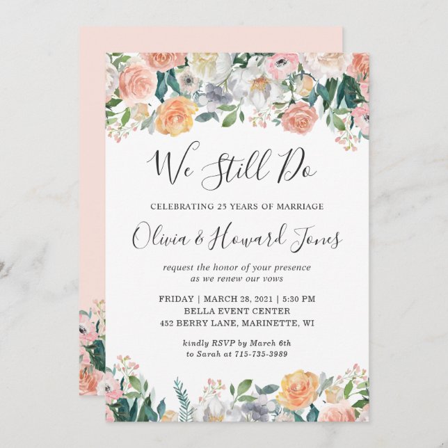 We Still Do Vow Renewal Elegant Garden Rose Floral Invitation (Front/Back)