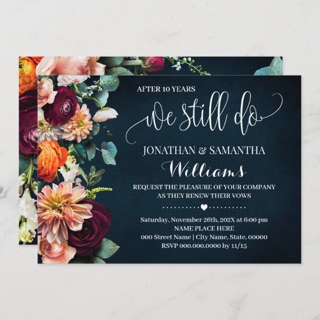 We Still Do Wedding Anniversary Wine Navy Invitation (Front/Back)