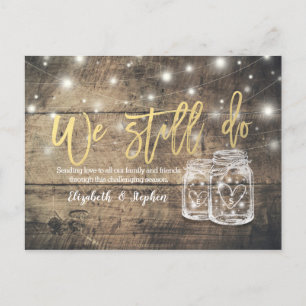 We Still Do Wedding Postponement Mason Jars Wood Announcement Postcard