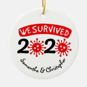 We Survived 2020 Funny Holiday with Photo Back Ceramic Ornament