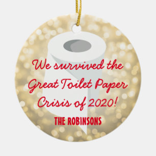 We Survived 2020! Funny Quarantine Photo Gold Ceramic Ornament