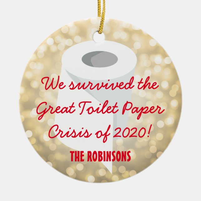 We Survived 2020! Funny Quarantine Photo Gold Ceramic Ornament (Front)