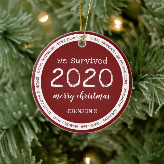 We Survived 2020 Name Ceramic Ornament (Tree)