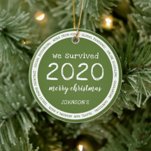 We Survived 2020 Name Green Ceramic Ornament