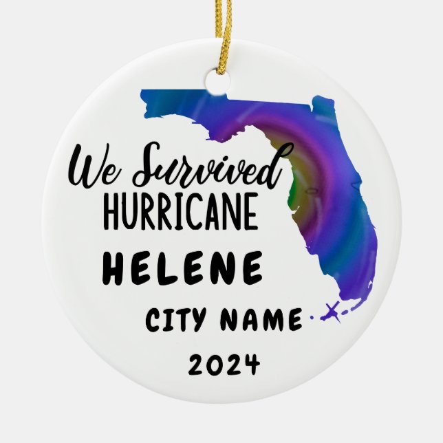 We Survived! Hurrican Helene Florida & City Name Ceramic Ornament (Front)