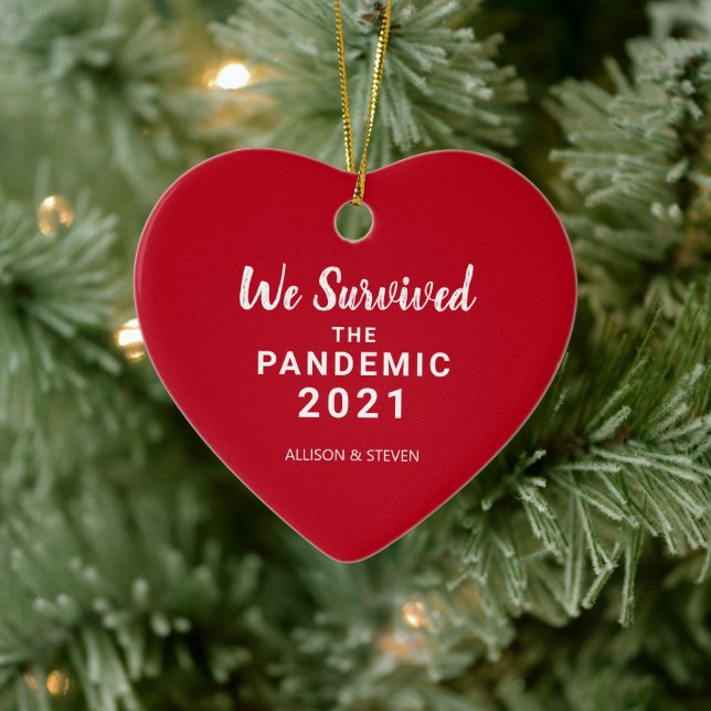 We Survived the 2021 Pandemic Red Heart Couples Ceramic Ornament (Tree)