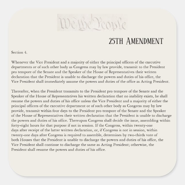 We the People 25th Amendment Constitution Resist Square Sticker (Front)