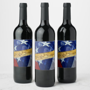 We The People American Constitution And Flag Wine Label