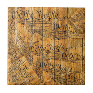 We The People American Constitution Rustic Wood Ceramic Tile