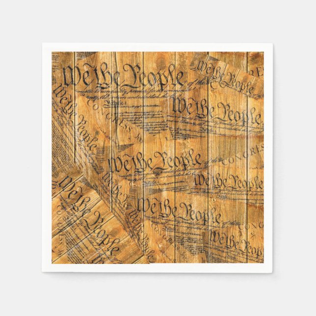 We The People American Constitution Rustic Wood Napkin (Front)