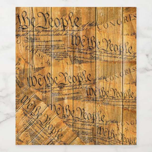 We The People American Constitution Rustic Wood Wine Label (Single Label)