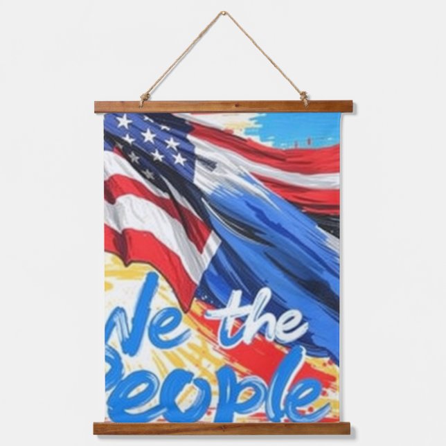 We The People | American Flag Brushstroke Patrioti Hanging Tapestry (Front)