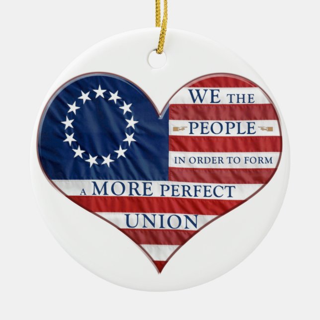 We The People American Flag Heart Ceramic Ornament (Front)