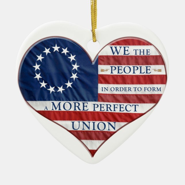 We The People American Flag Heart Ceramic Ornament (Front)
