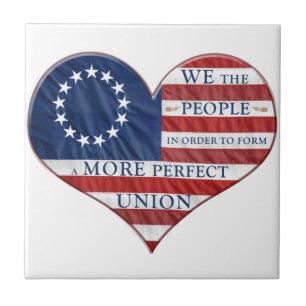 We The People American Flag Heart Ceramic Tile