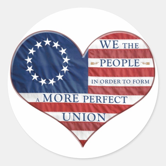 We The People American Flag Heart Classic Round Sticker (Front)