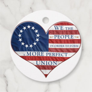 We The People American Flag Heart Favour Tags