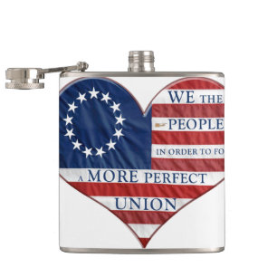We The People American Flag Heart Hip Flask