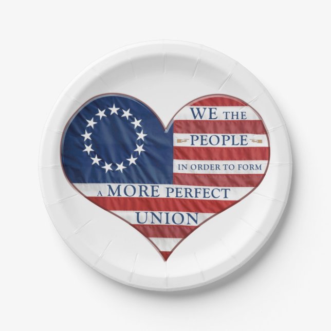 We The People American Flag Heart Paper Plate (Front)