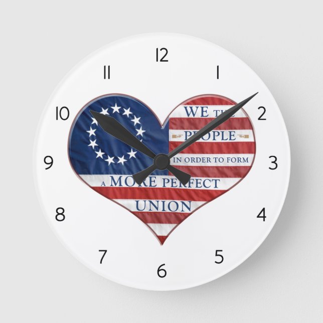 We The People American Flag Heart Round Clock (Front)