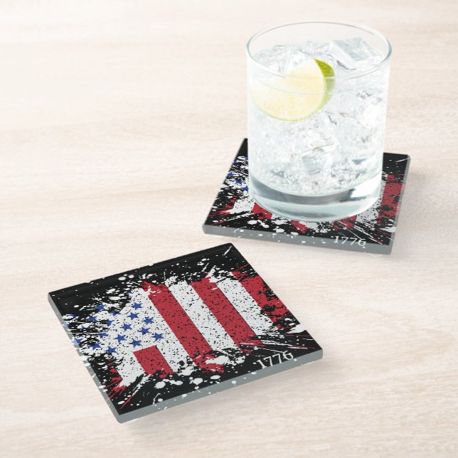 We the People American Peace Flag 1776 Splat Glass Coaster (Angled)