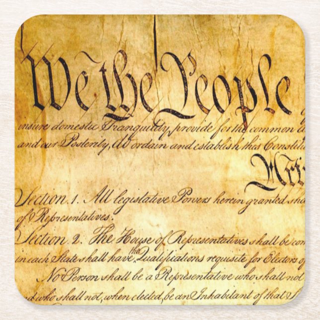We the People - Constituion Square Paper Coaster (Front)