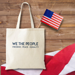 WE THE PEOPLE Freedom Peace Equality Blue Tote Bag