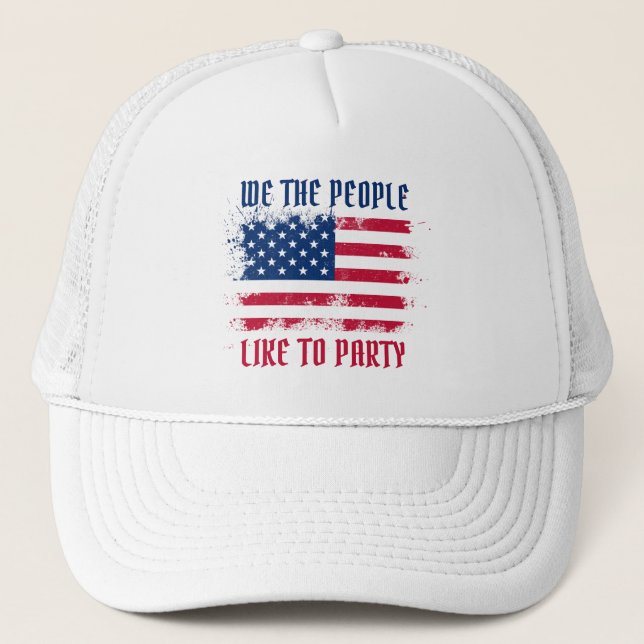 We the people Funny Distressed USA Flag July 4th Trucker Hat (Front)