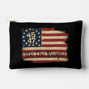 We The People Trump 45 47 Distressed Vintage Flag Accessory Pouch